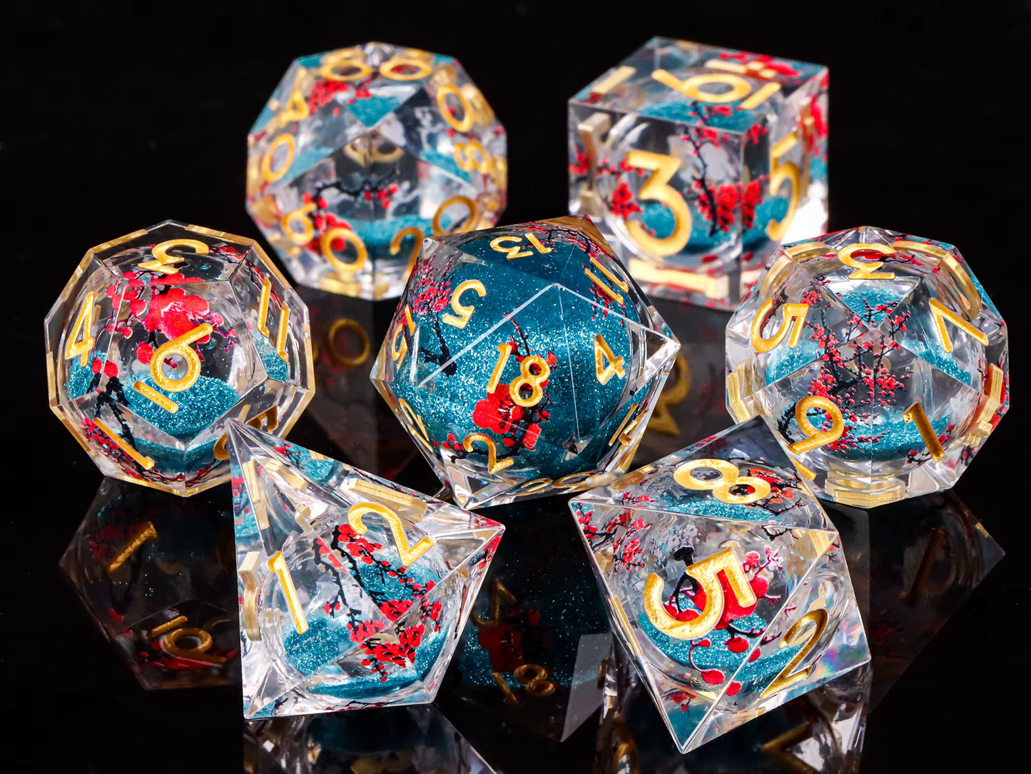 Galaxy Sharp Edge Liquid Core Dice Set for Dungeons and Dragons - D20 Resin Dice for Epic Adventures