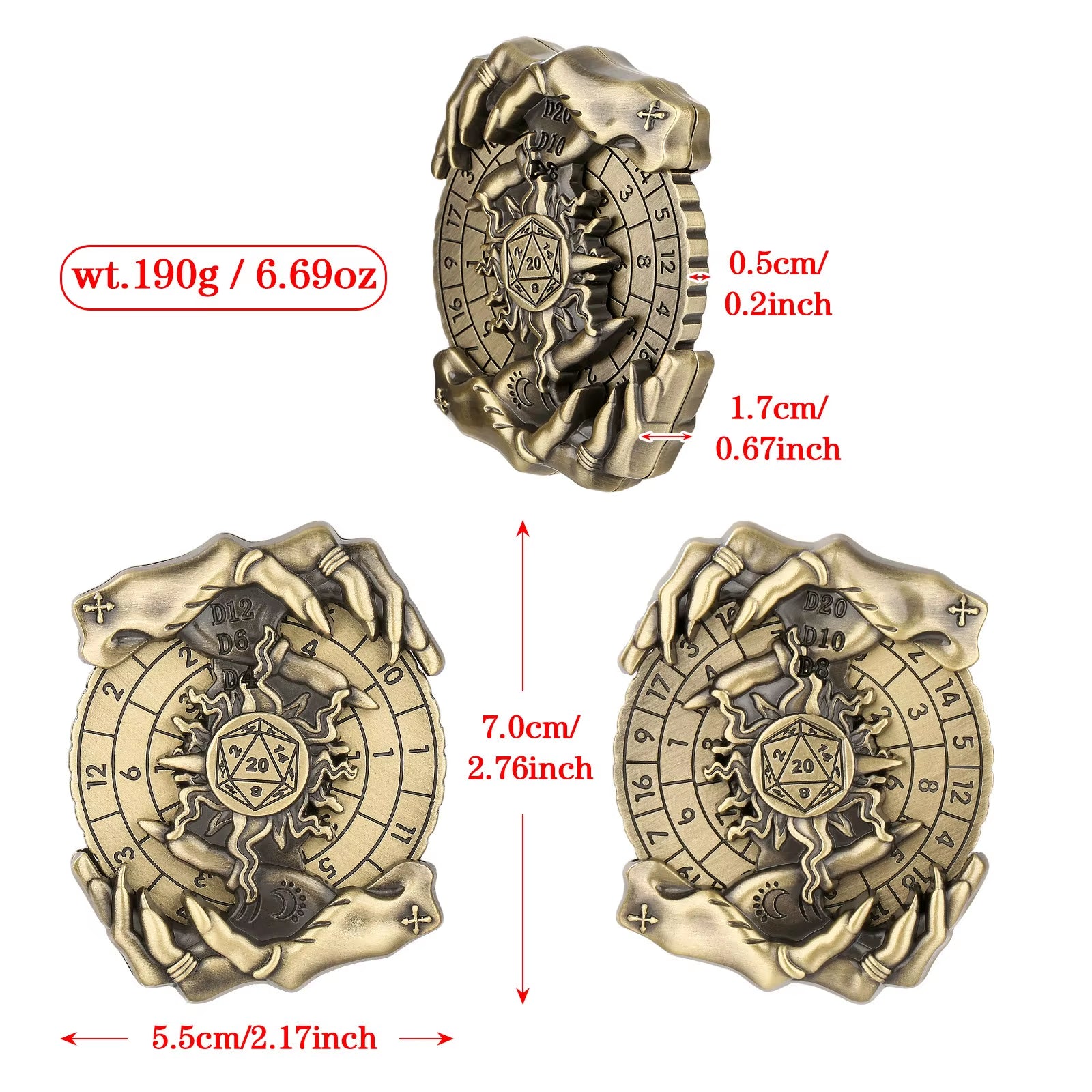 7-in-1 Metal D&D Dice Set with Rotating Digital Compass - نرد دي اند دي معدني