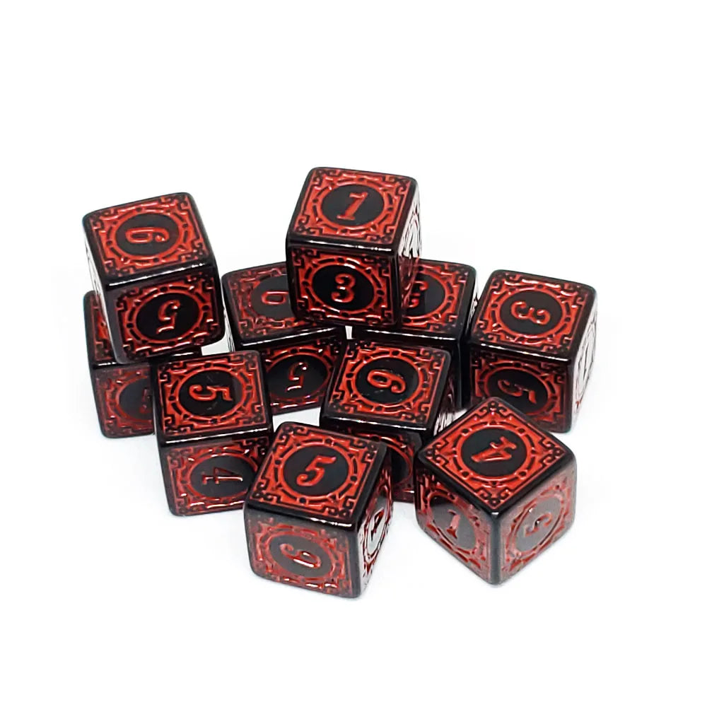 Vibrant 10-Pack Acrylic D6 Carved Pattern Dice - Colorful 6-Sided Polyhedral Game Accessories