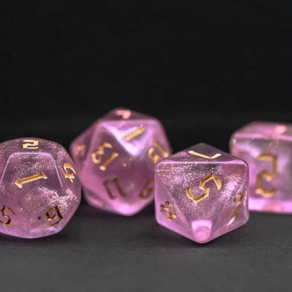 Poludie 7-Piece Pink Gold Translucent Polyhedral Dice Set for D&D and RPG - Perfect for Role Playing and Board Games!