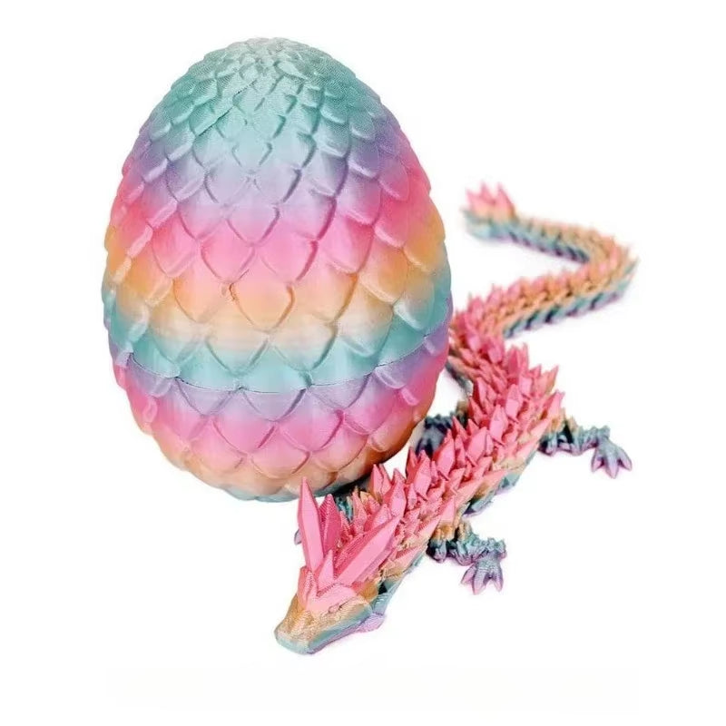 3D Printed Dragon Egg with Articulated Dragon Model - Movable Desktop Ornament & Kid's Toy (1 or 2 PCS)
