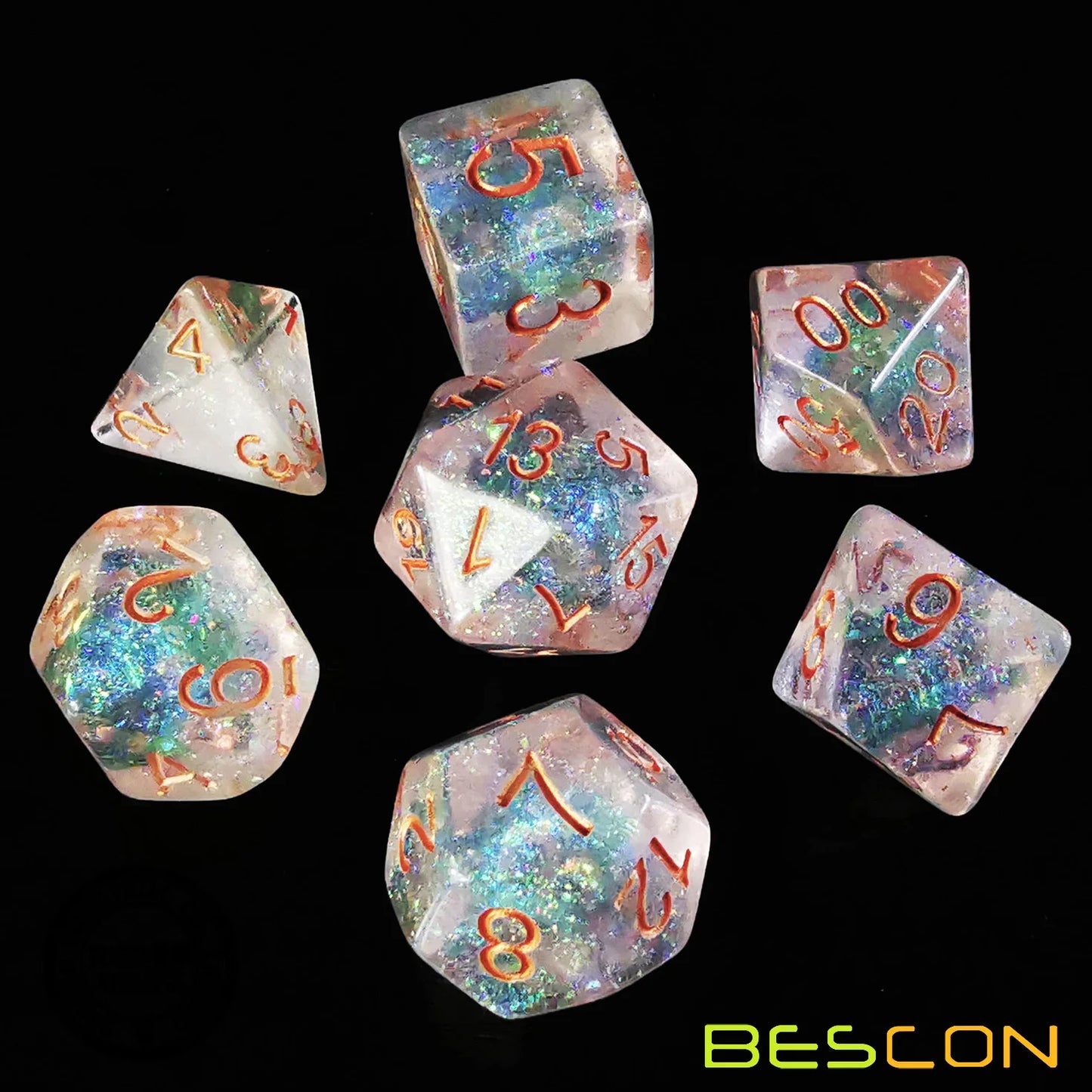 Bescon Shimmery Dice Set Bronze-Golden, RPG 7-Dice Set in Brick Box