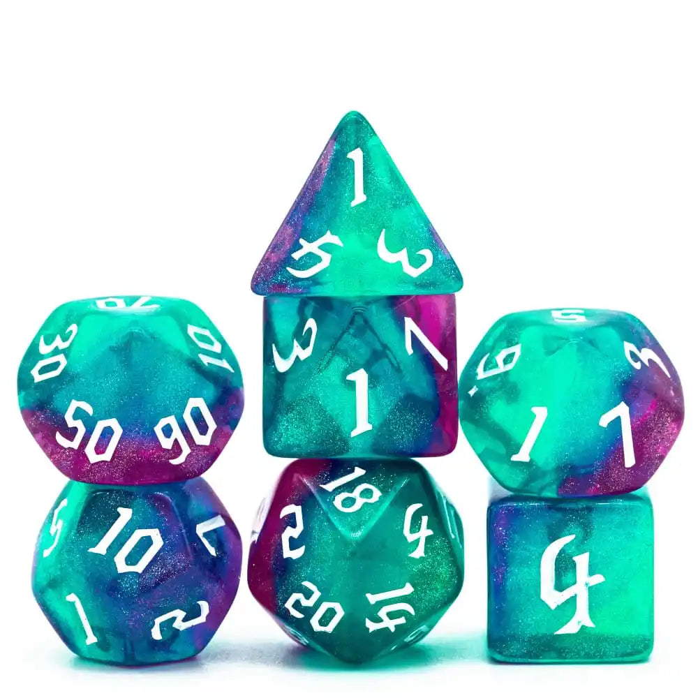 Poludie 7-Piece Pink Gold Translucent Polyhedral Dice Set for D&D and RPG - Perfect for Role Playing and Board Games!