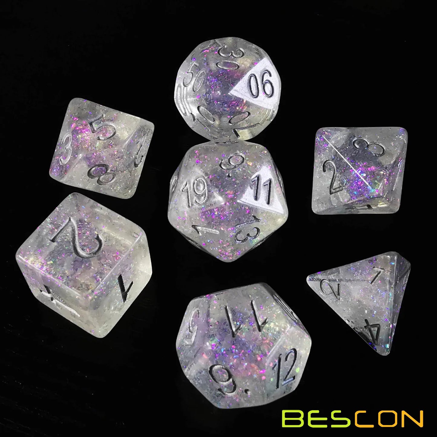 Bescon Shimmery Dice Set Bronze-Golden, RPG 7-Dice Set in Brick Box