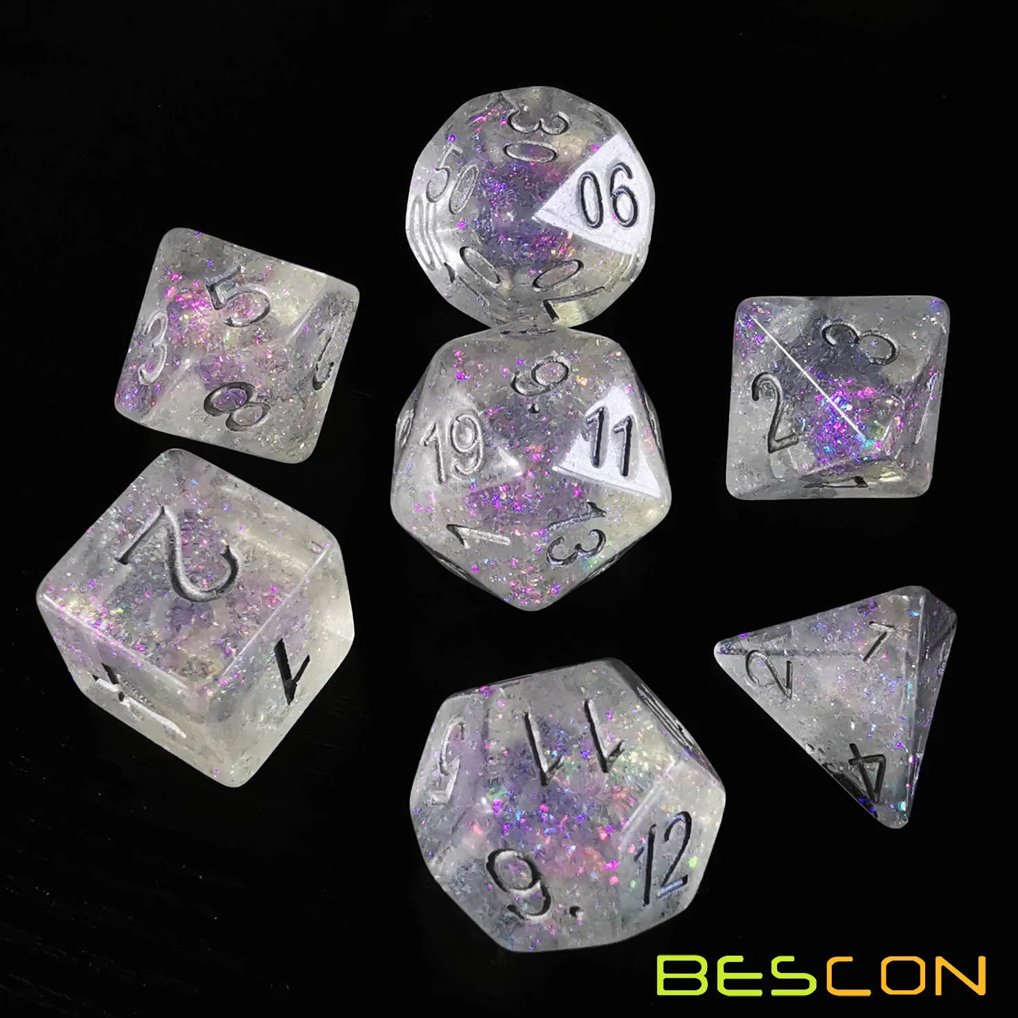 Bescon Shimmery Dice Set Bronze-Golden, RPG 7-Dice Set in Brick Box