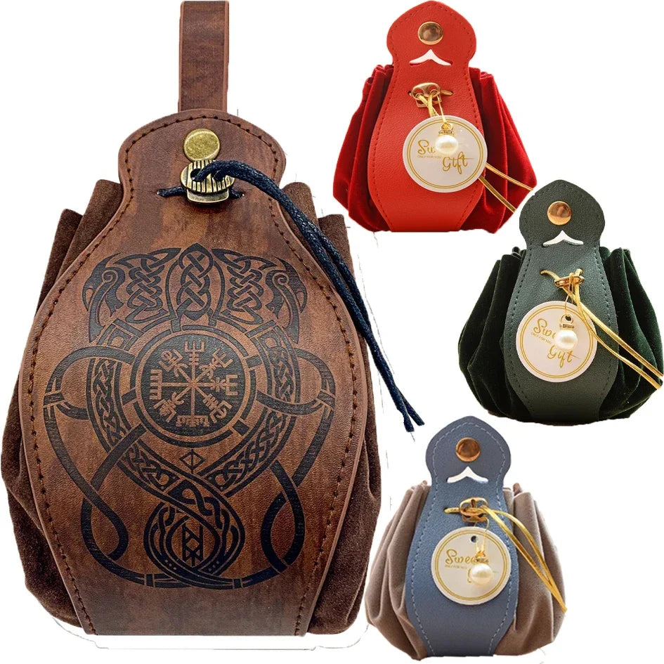 Celtic Design Genuine Leather DND Dice Bag Tray - Cute Drawstring Pouch for RPG Gifts & Coin Purse