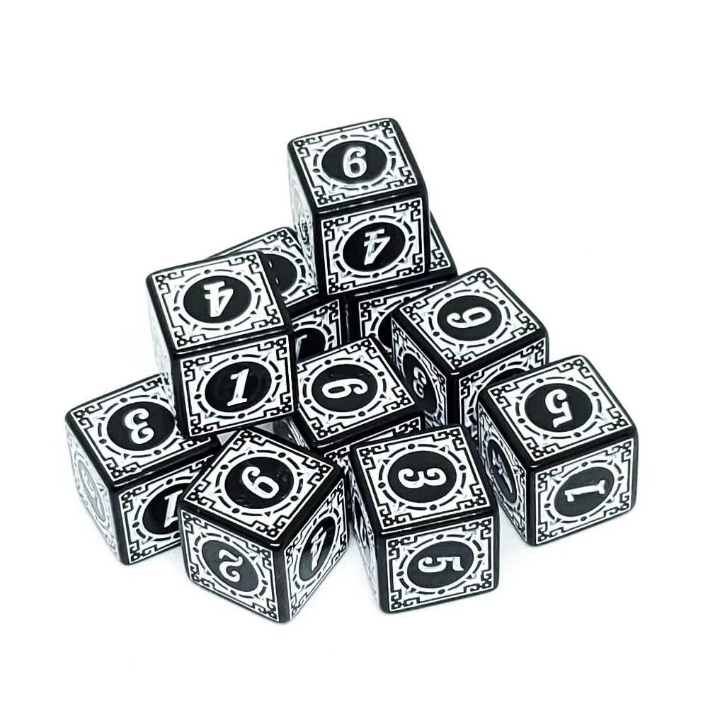 Vibrant 10-Pack Acrylic D6 Carved Pattern Dice - Colorful 6-Sided Polyhedral Game Accessories