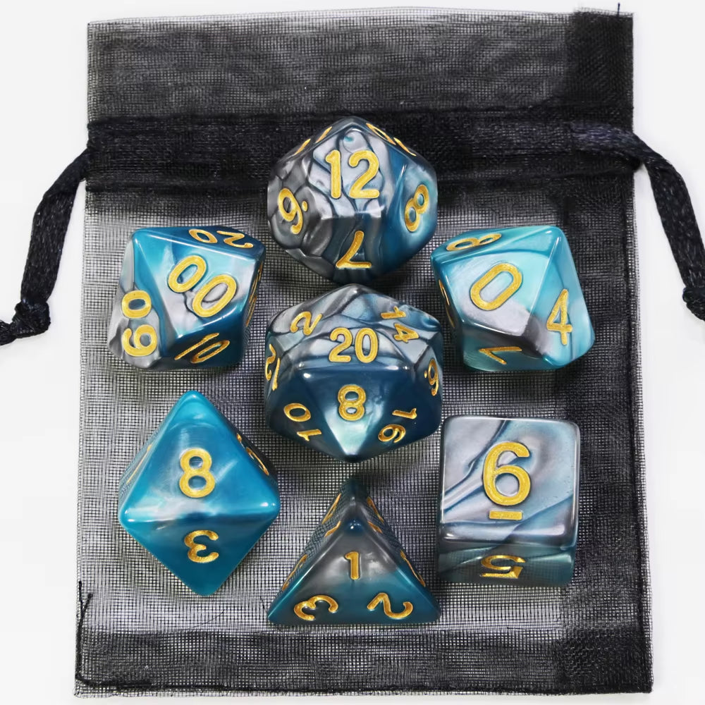 Vibrant D&D Dice Set - 9 Unique Styles with Carry Bag for RPG & TRPG Adventures - مجموعة نرد دي اند دي مع حقيبتها