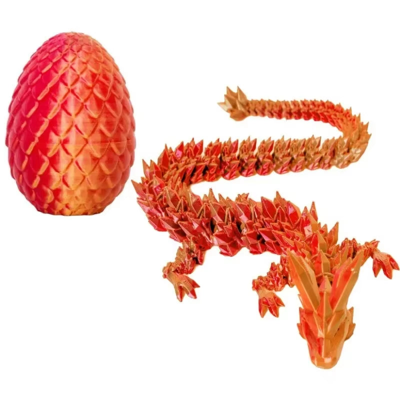 3D Printed Dragon Egg with Articulated Dragon Model - Movable Desktop Ornament & Kid's Toy (1 or 2 PCS)