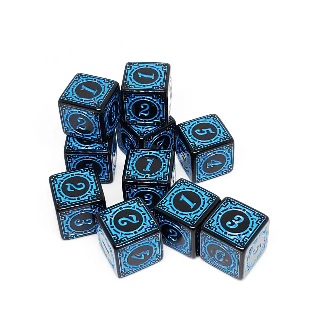 Vibrant 10-Pack Acrylic D6 Carved Pattern Dice - Colorful 6-Sided Polyhedral Game Accessories