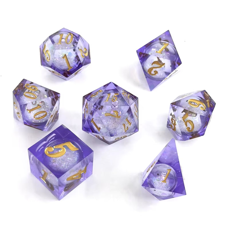 7-Piece Purple Liquid Flow Eyeball Dice Set for D&D - نرد دي اند دي