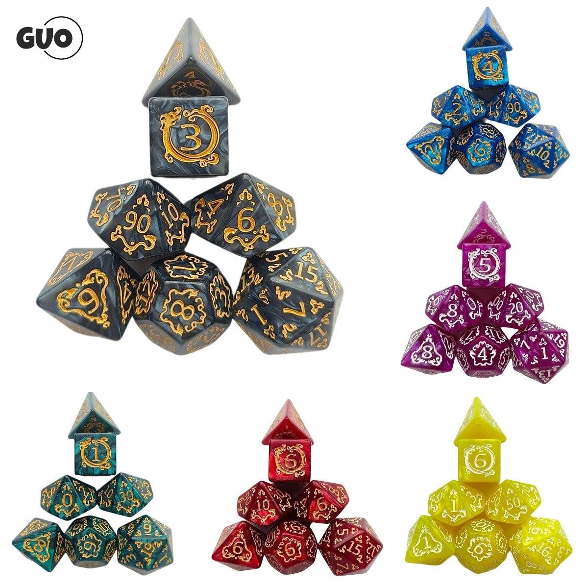 7-Piece Hollowed Out Pattern Digital Dice Set for TRPG, RPG, COC, Cthulhu, D&D and Tabletop Games