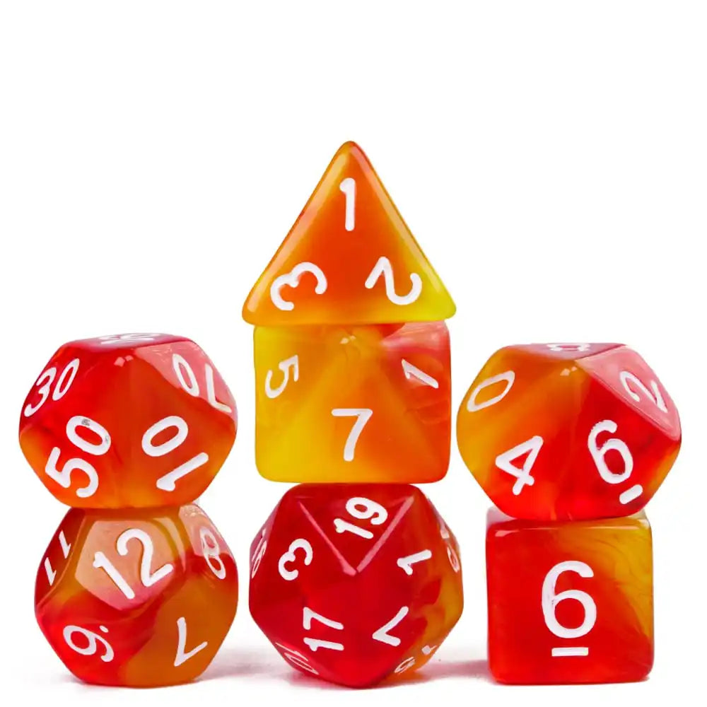 Poludie 7-Piece Pink Gold Translucent Polyhedral Dice Set for D&D and RPG - Perfect for Role Playing and Board Games!