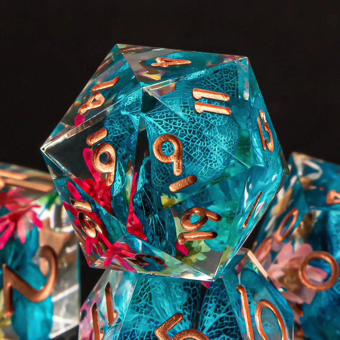 Flower Power D&D Sharp Edge Dice Set - 7 Piece Polyhedral Resin Dice for Dungeons & Dragons