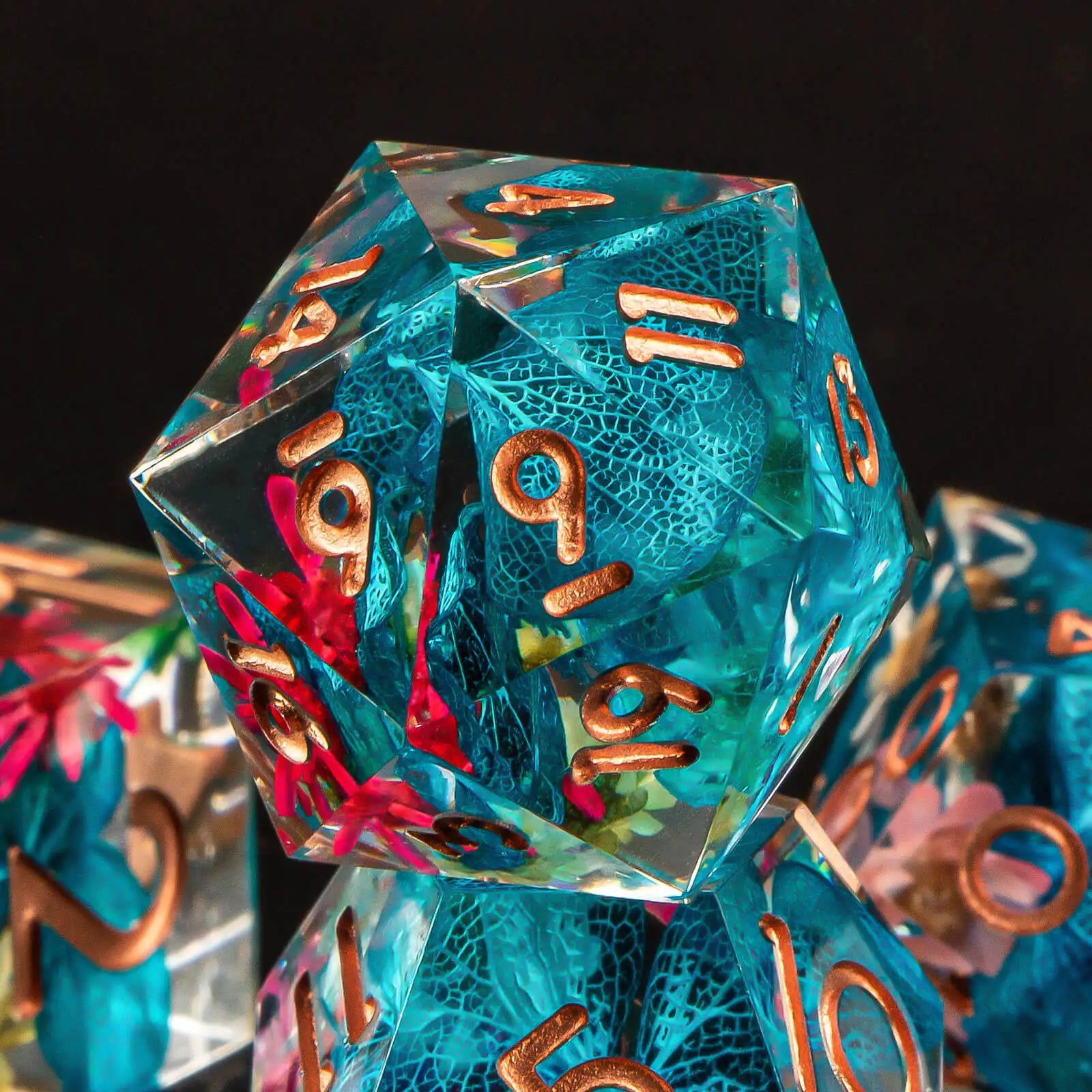 Flower Power D&D Sharp Edge Dice Set - 7 Piece Polyhedral Resin Dice for Dungeons & Dragons
