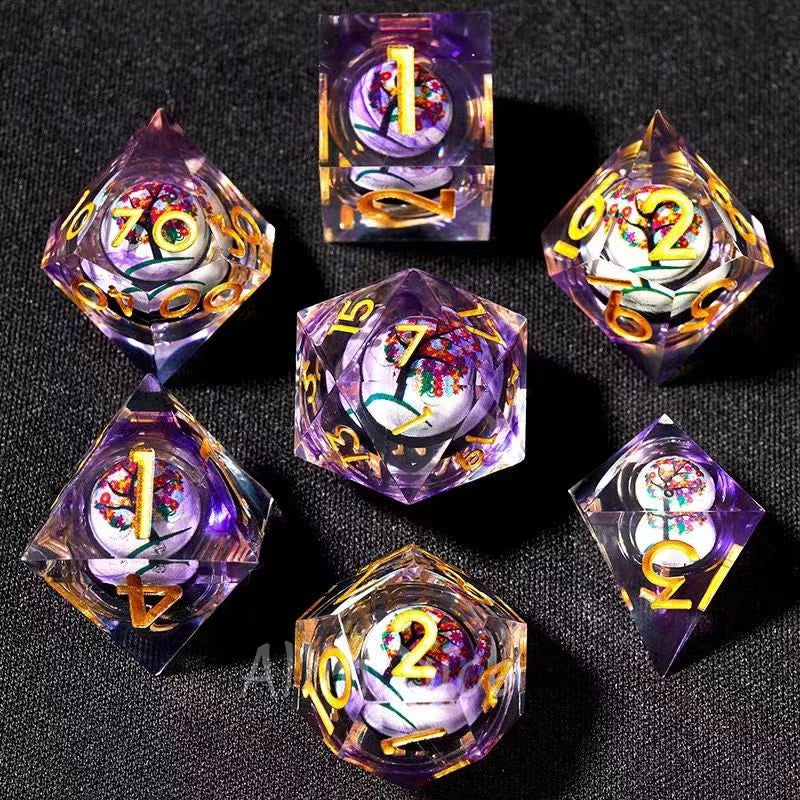 Enchanting D&D Flower Resin Dice Set - 7PCS Polyhedral Dice for RPG Gamers and Collectors - نرد 7 قطع على شكل ورود