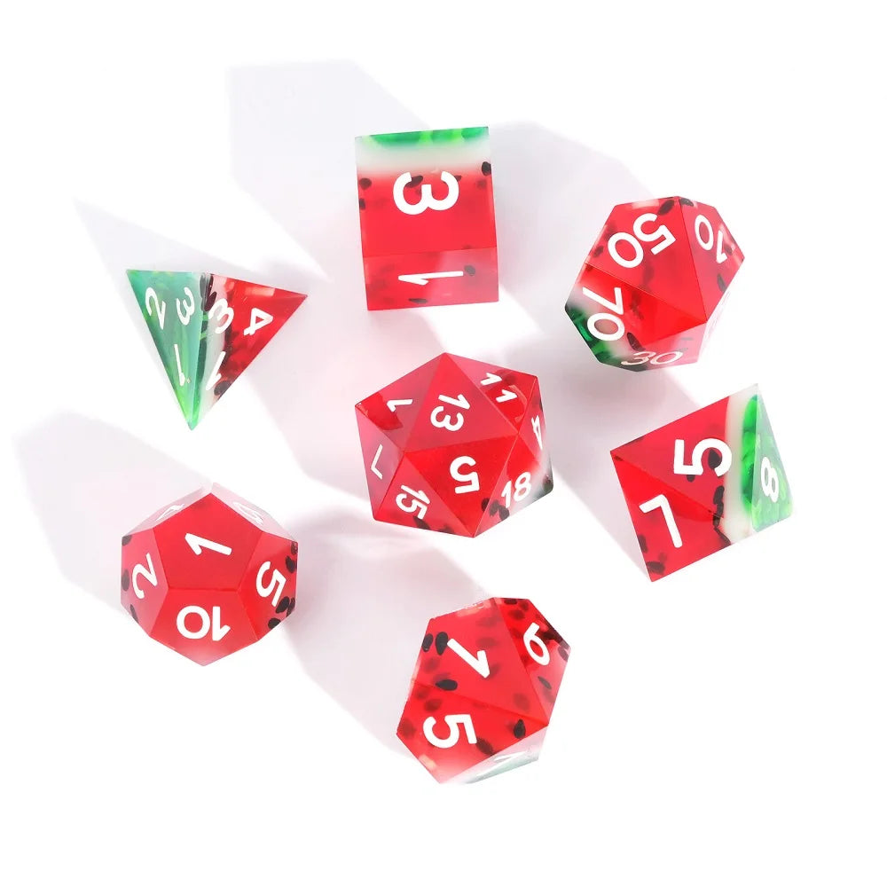 Watermelon Series Milk Cat Resin Dice Set - 1-7 Pcs Polyhedral D&D Dice with Box for Dungeons and Dragons