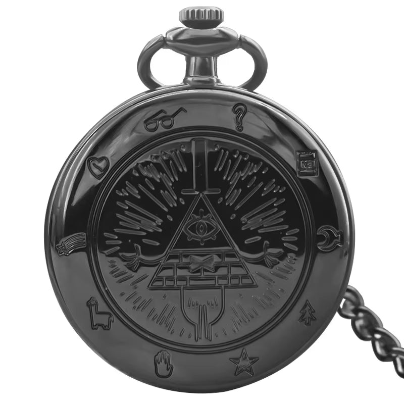 Dragon Pocket Watch Case with 7 Metal Polyhedral Dice - Retro Flip Dinosaur Jewelry Case for DND Adventures
