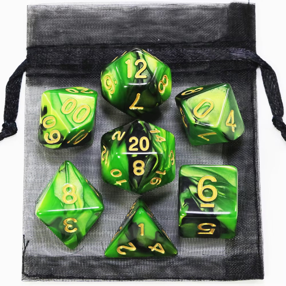 Vibrant D&D Dice Set - 9 Unique Styles with Carry Bag for RPG & TRPG Adventures - مجموعة نرد دي اند دي مع حقيبتها