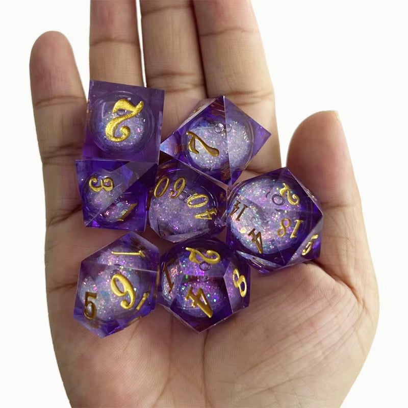 7-Piece Purple Liquid Flow Eyeball Dice Set for D&D - نرد دي اند دي
