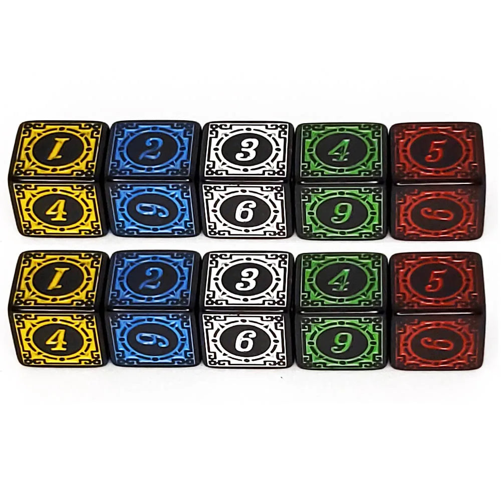 Vibrant 10-Pack Acrylic D6 Carved Pattern Dice - Colorful 6-Sided Polyhedral Game Accessories