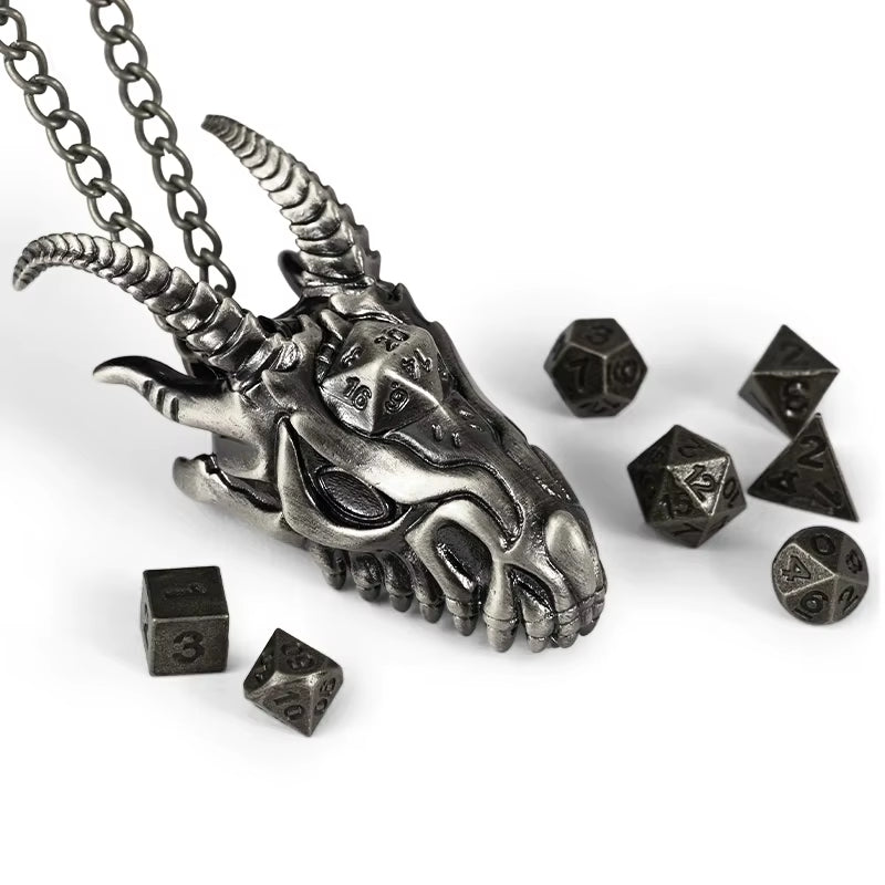 7-Piece Dragon Necklace D&D Dice Set - Metal Polyhedral - نرد دي اند دي معدني على شكل تنين