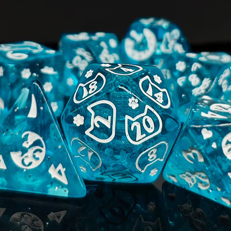 Vibrant 7-Piece Polyhedral Dice Set with Gold Font - نرد دي اند دي