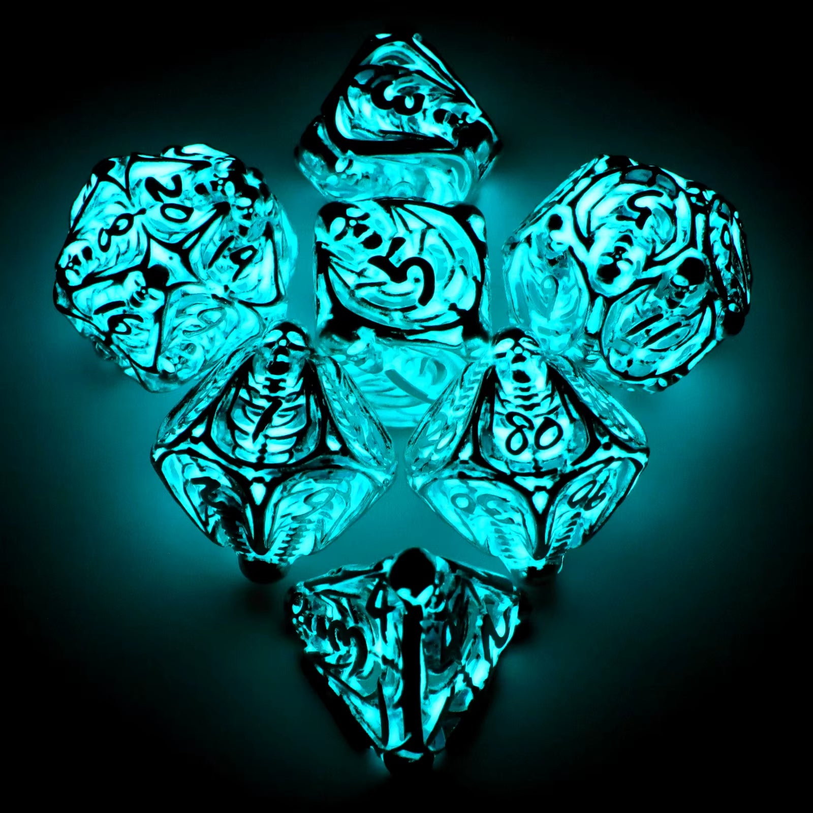 Glow-in-the-Dark Metal DND Dice Set - Polyhedral Hollow RPG Starter Dice for Epic Tabletop Adventures