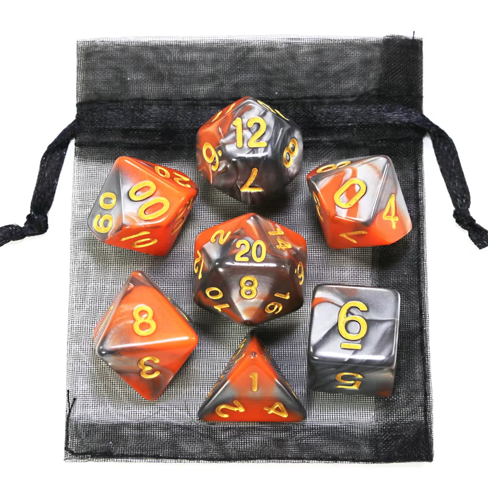 Vibrant D&D Dice Set - 9 Unique Styles with Carry Bag for RPG & TRPG Adventures - مجموعة نرد دي اند دي مع حقيبتها