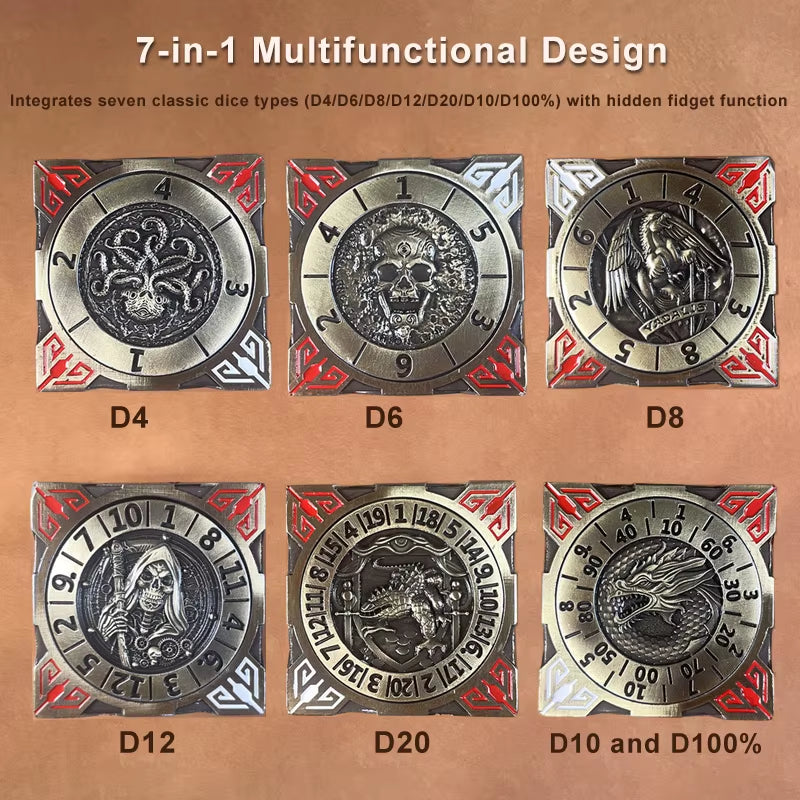 7-in-1 Metal D&D Dice Set - نرد دي اند دي معدني