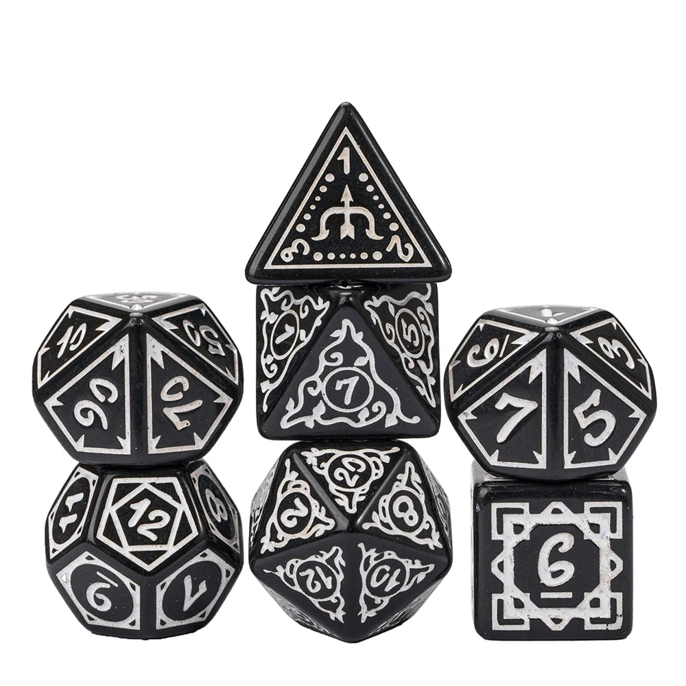 Druid's Elemental Marbled DND Dice Set - Exquisite Carved Polyhedral D4-D20 for Epic Role Playing Adventures