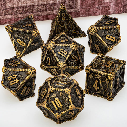 Metal Dragon D&D Dice Set - Premium Polyhedral RPG Dice for Dungeons & Dragons - D20, D12, D10, D8, D6