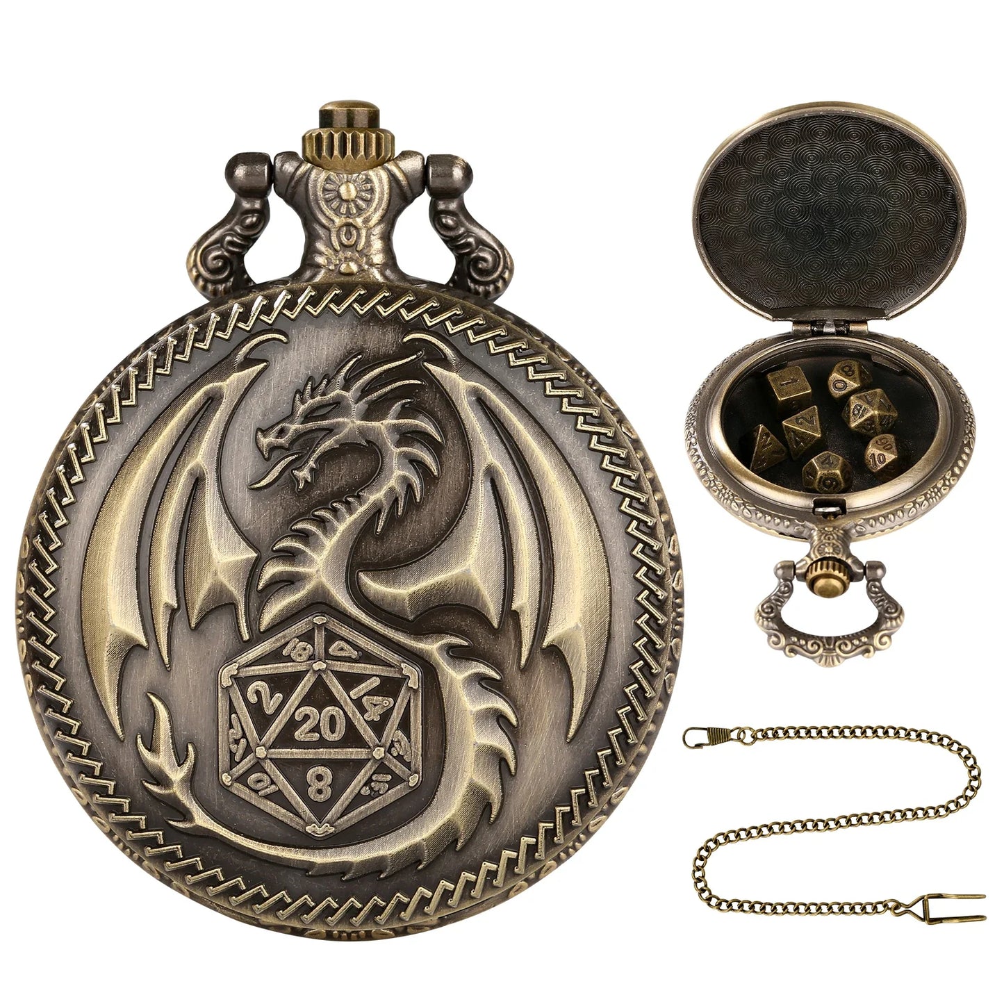 Octopus Metal Dice Case Vintage Cthulhu Pocket Watch DND Dice One Eyed Octopus Pocket Watch Box Dice for Role Playing Games