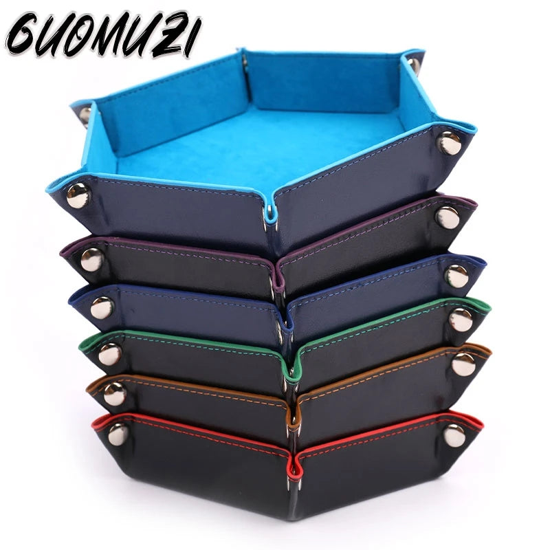 Versatile Foldable PU Leather Dice Tray Box - 6 Stylish Hexagon & Square Designs for Gaming Fun! - صحن لرمي النرد