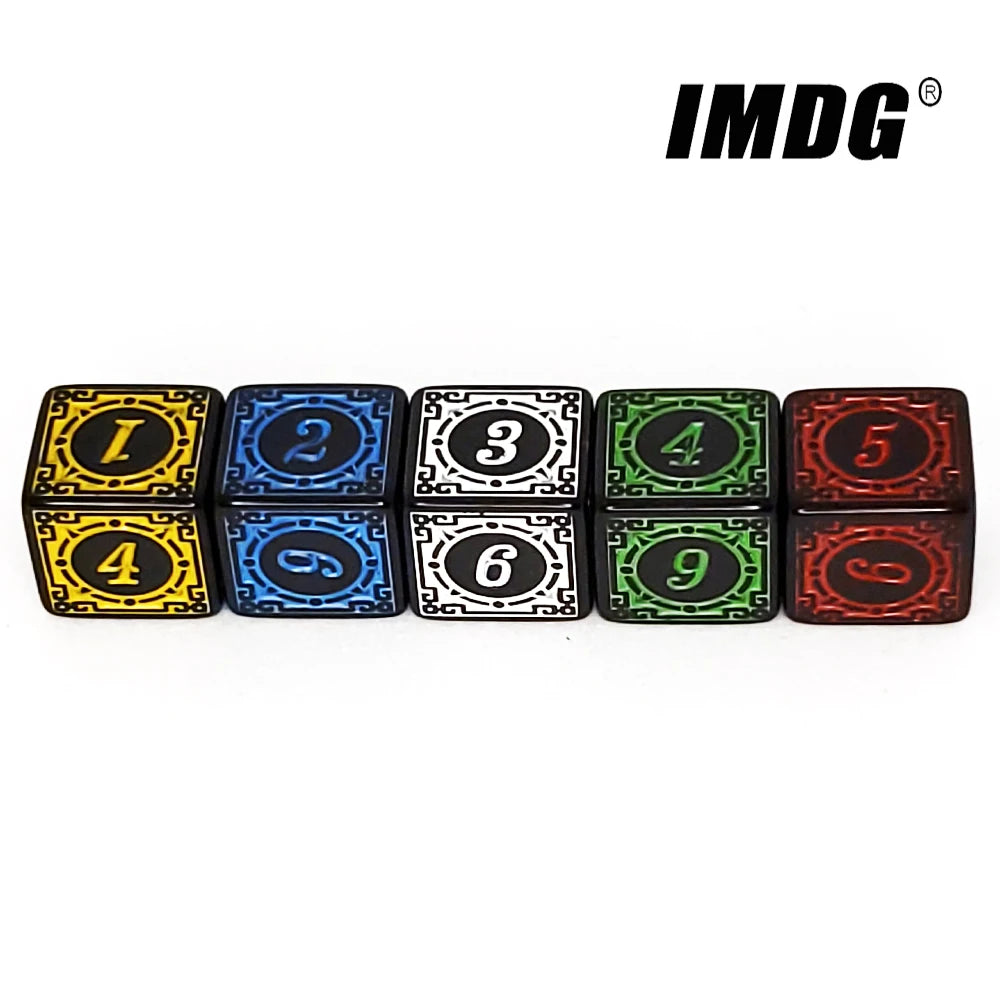 Vibrant 10-Pack Acrylic D6 Carved Pattern Dice - Colorful 6-Sided Polyhedral Game Accessories