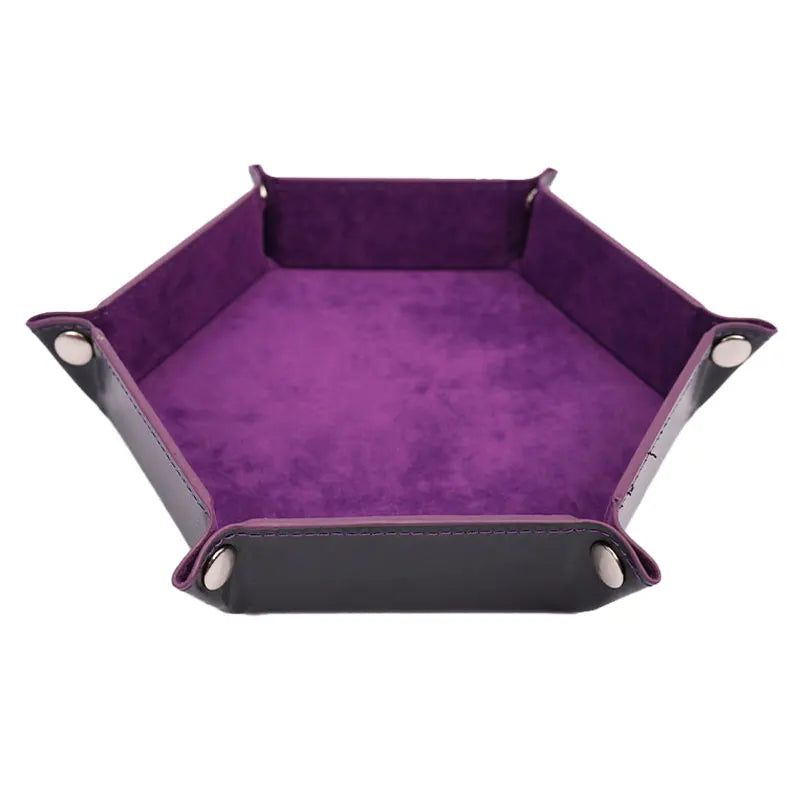 Versatile Foldable PU Leather Dice Tray Box - 6 Stylish Hexagon & Square Designs for Gaming Fun! - صحن لرمي النرد