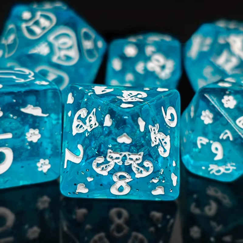 Vibrant 7-Piece Polyhedral Dice Set with Gold Font - نرد دي اند دي