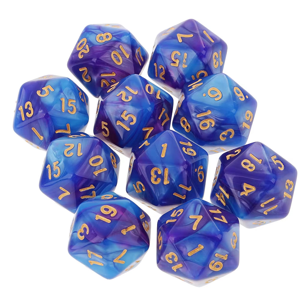 Vibrant 10-Pack Polyhedral 20-Sided D20 Dice for RPG and Tabletop Gaming - Dual Color Design