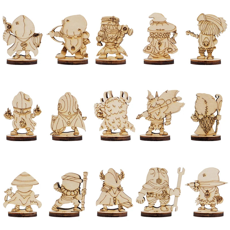 14 Adorable DND Fantasy Miniatures - 2.5D Laser Cut Wooden Character Classes in 28mm Scale