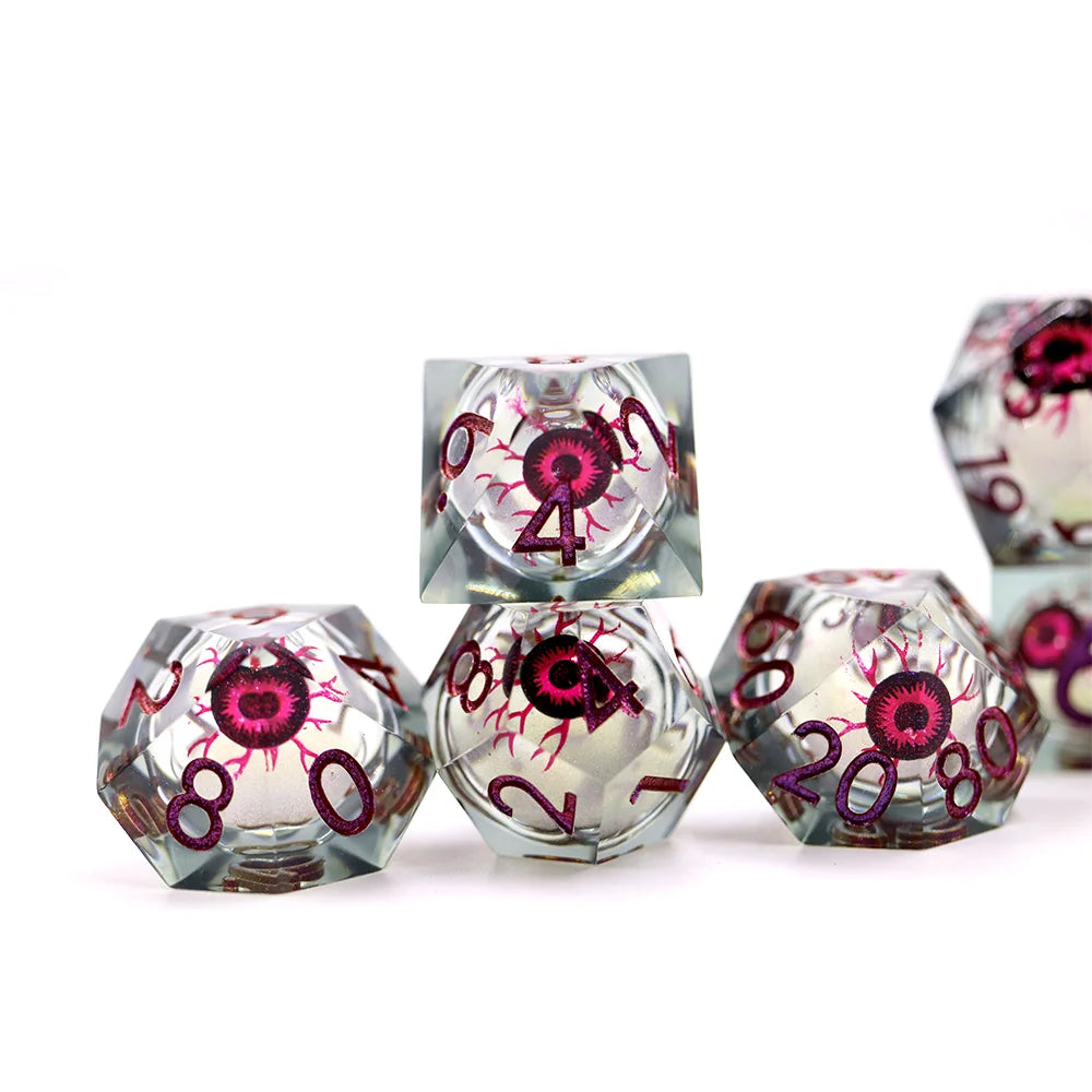 DND RPG Polyhedral with Sharp Edge Printing, Liquid Core Dice, 7Pcs Set