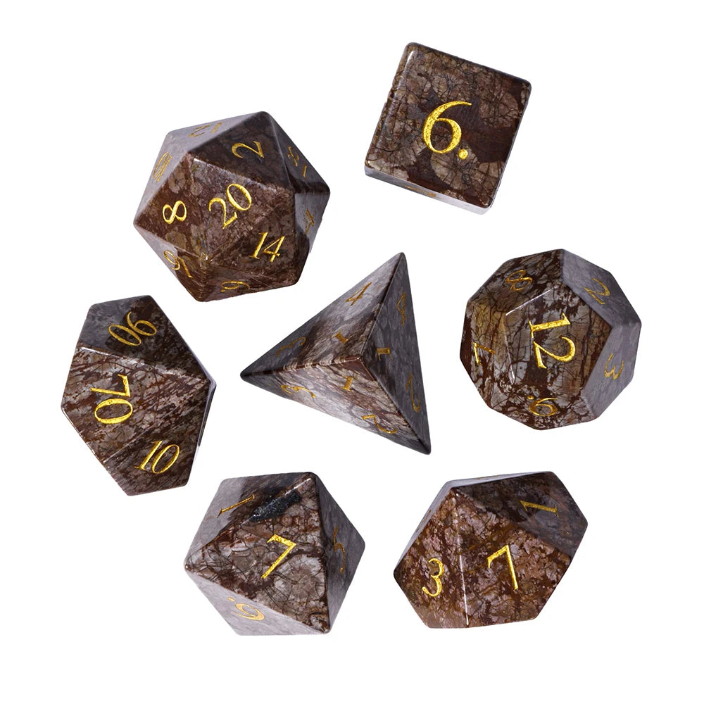 Stunning Handmade Amethyst Polyhedral Dice Set - 7pcs 16mm with Elegant Leather Box for D&D and RPG Collectors