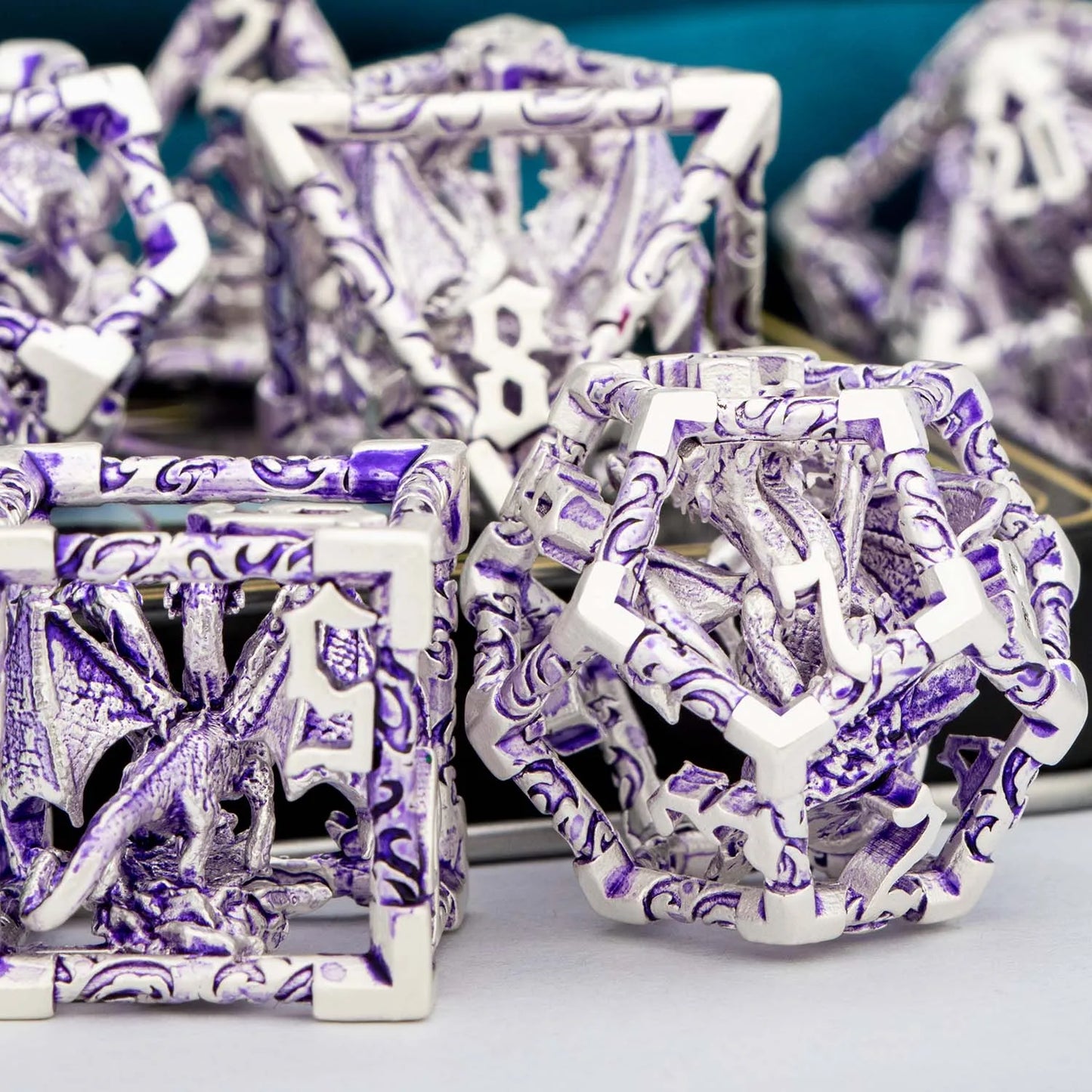 DND Metal Hollow Dragon Dice D and D D20 Dungeon and Dragon Table Role Playing Game Dice D+D D6 Polyhedral Dice RPG D&D Dice Set
