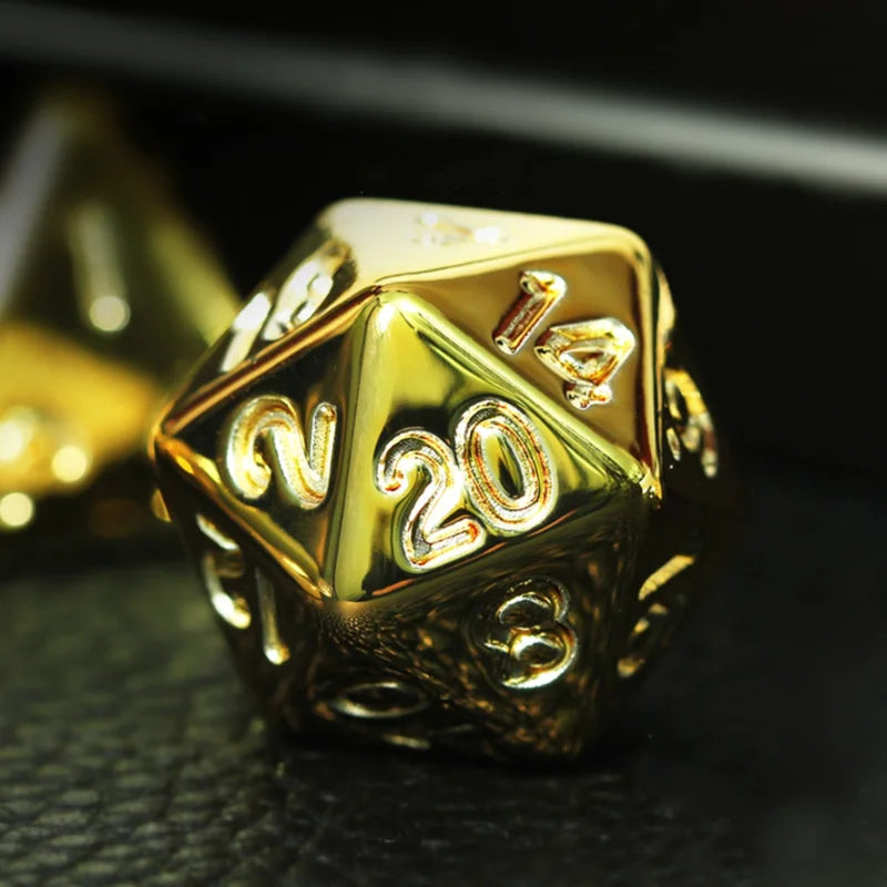 Premium 7-Piece Gold Plated Dice Set for D&D & RPG - D4, D6, D8, D10, D%, D12, D20 - Perfect for Tabletop Games - مجموعة نرد دي اند دي ذهبية