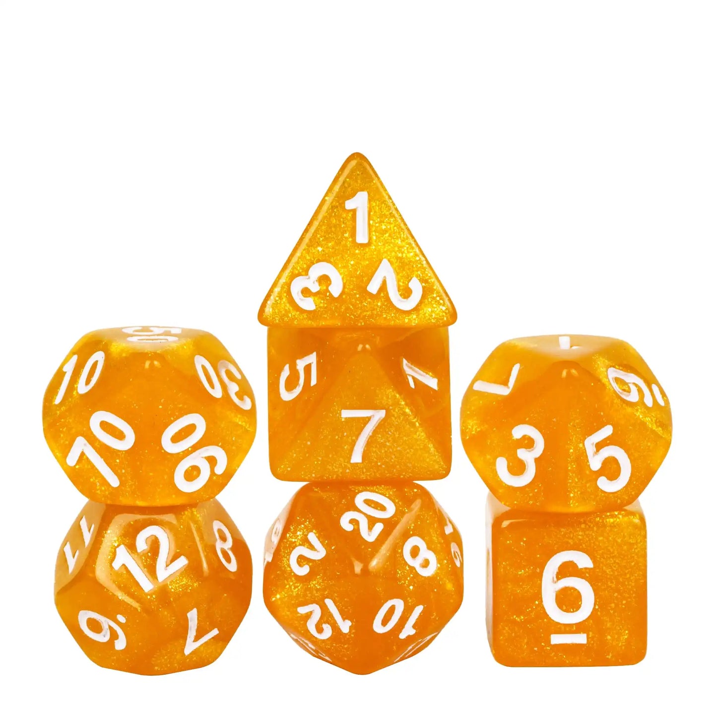 Poludie 7-Piece Pink Gold Translucent Polyhedral Dice Set for D&D and RPG - Perfect for Role Playing and Board Games!