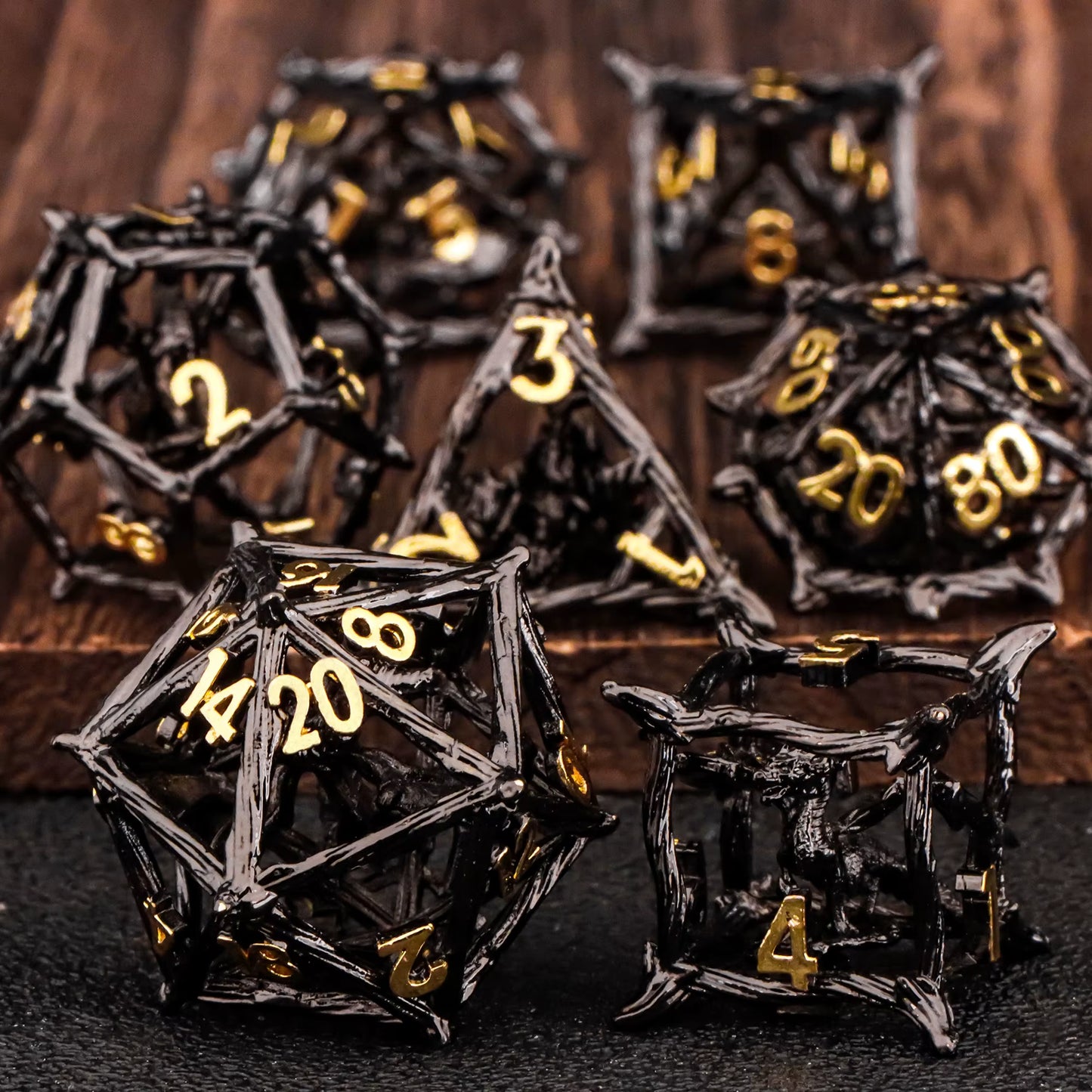 Tree Metal D&D Polyhedral Dice Set - نرد دي اند دي معدني بتصميم شجر