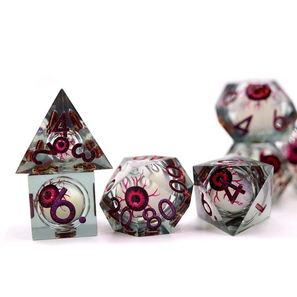 DND RPG Polyhedral with Sharp Edge Printing, Liquid Core Dice, 7Pcs Set