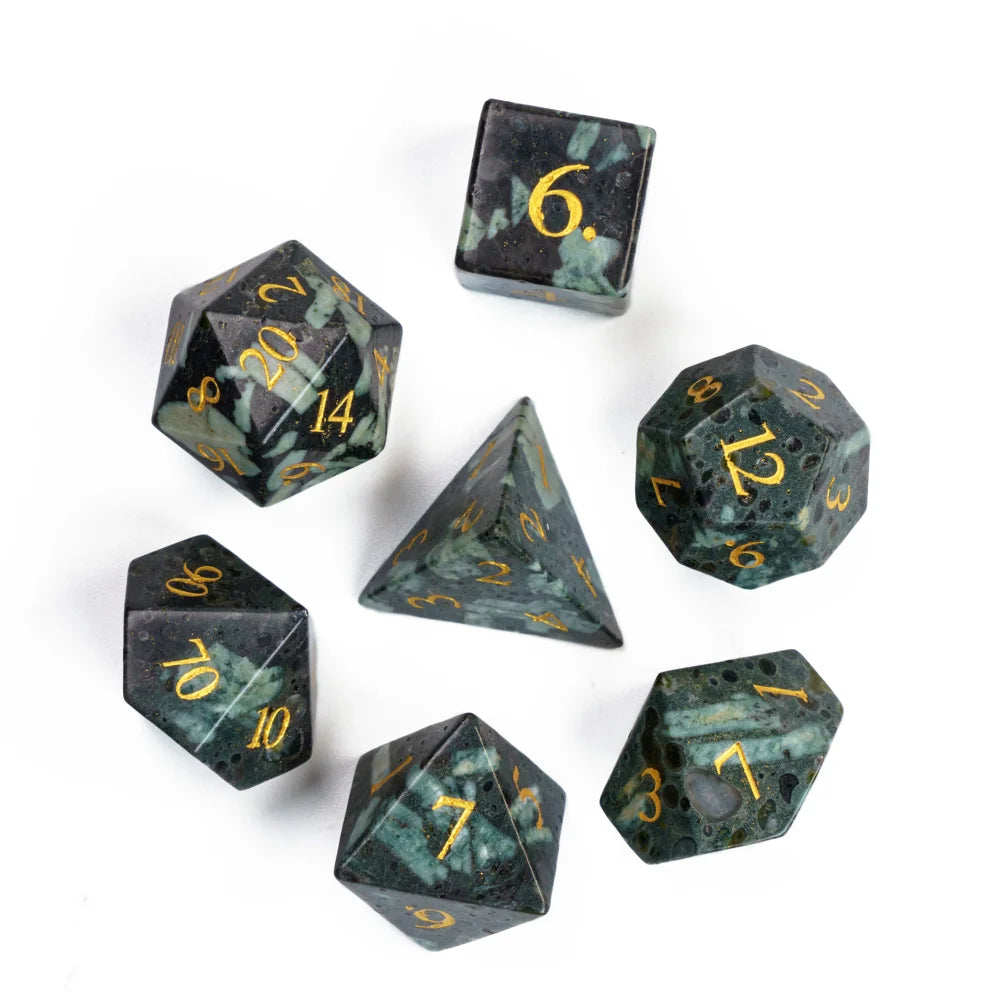 Stunning Handmade Amethyst Polyhedral Dice Set - 7pcs 16mm with Elegant Leather Box for D&D and RPG Collectors