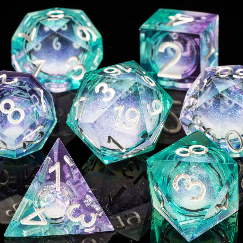 Galaxy Sharp Edge Liquid Core Dice Set for Dungeons and Dragons - D20 Resin Dice for Epic Adventures