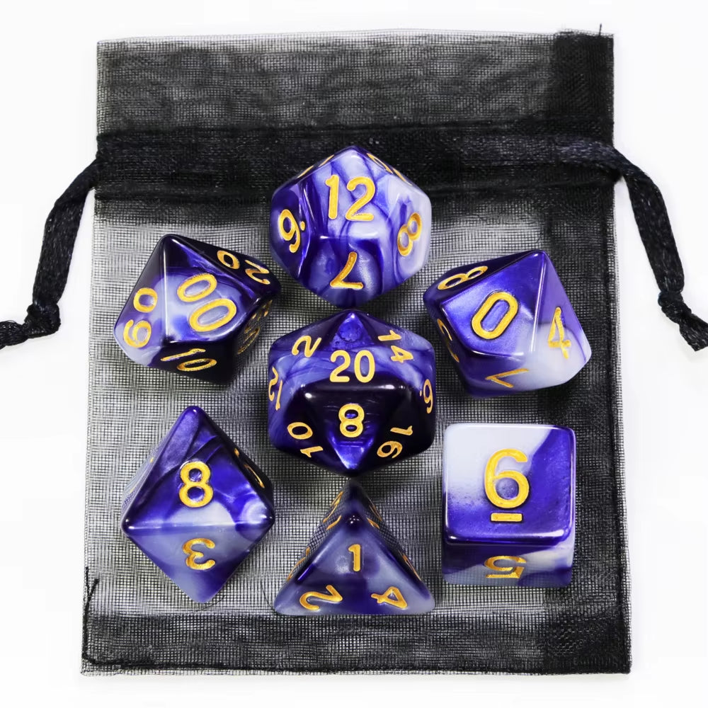 Vibrant D&D Dice Set - 9 Unique Styles with Carry Bag for RPG & TRPG Adventures - مجموعة نرد دي اند دي مع حقيبتها