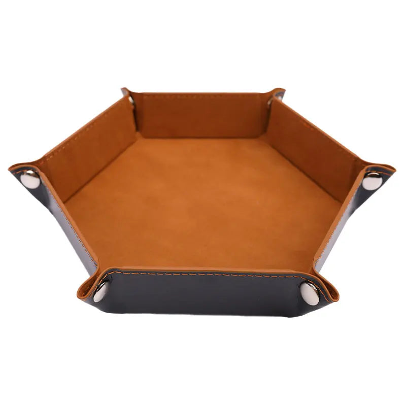 Versatile Foldable PU Leather Dice Tray Box - 6 Stylish Hexagon & Square Designs for Gaming Fun! - صحن لرمي النرد
